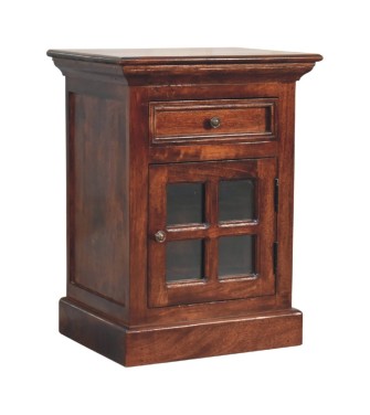 Table de chevet en merisier avec porte vitrée