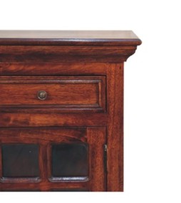 Table de chevet en merisier avec porte vitrée