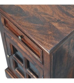 Table de chevet en merisier avec porte vitrée