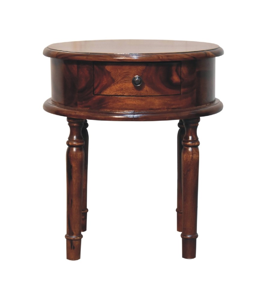 Table de chevet à pieds tournés, finition miel