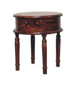 Table de chevet à pieds tournés, finition miel