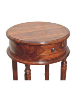 Table de chevet à pieds tournés, finition miel