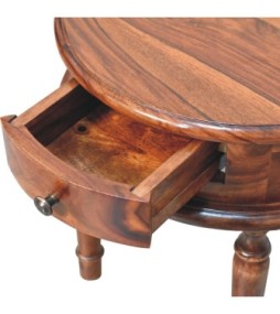 Table de chevet à pieds tournés, finition miel