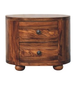 Table de chevet ronde couleur miel avec pieds en forme de boule