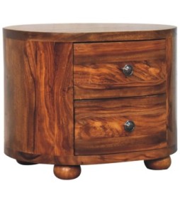 Table de chevet ronde couleur miel avec pieds en forme de boule
