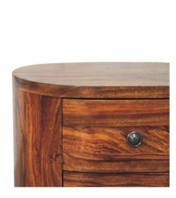 Table de chevet ronde couleur miel avec pieds en forme de boule
