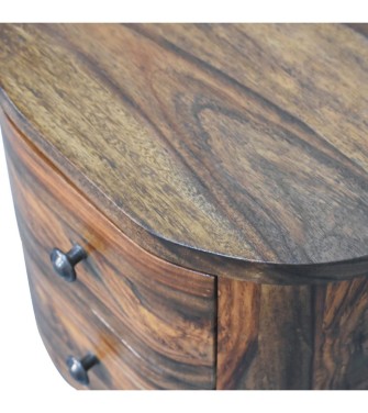 Table de chevet ronde couleur miel avec pieds en forme de boule