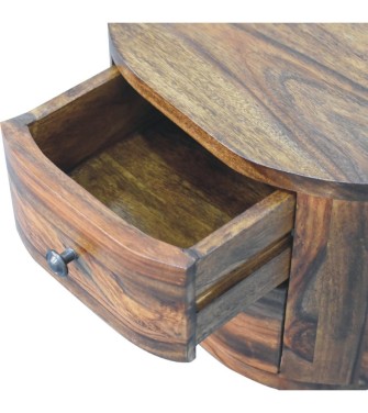 Table de chevet ronde couleur miel avec pieds en forme de boule
