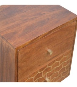 Table de chevet à 2 tiroirs motif artistique doré