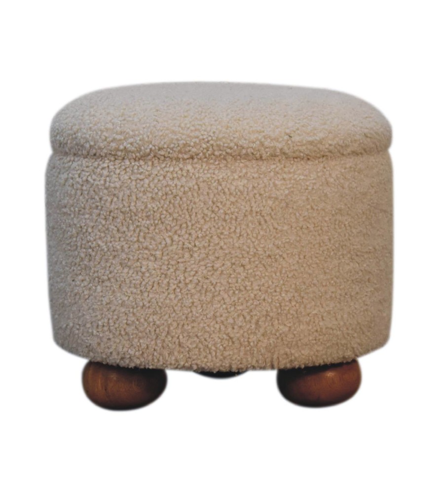 Repose-pieds de rangement en bouclé crème
