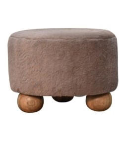 Repose-pieds rond en fausse fourrure couleur moka