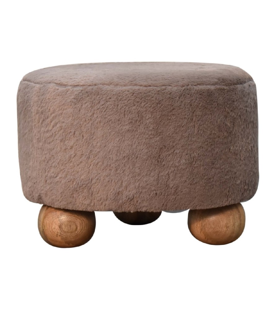 Repose-pieds rond en fausse fourrure couleur moka