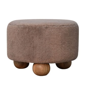 Repose-pieds rond en fausse fourrure couleur moka