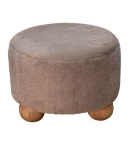 Repose-pieds rond en fausse fourrure couleur moka