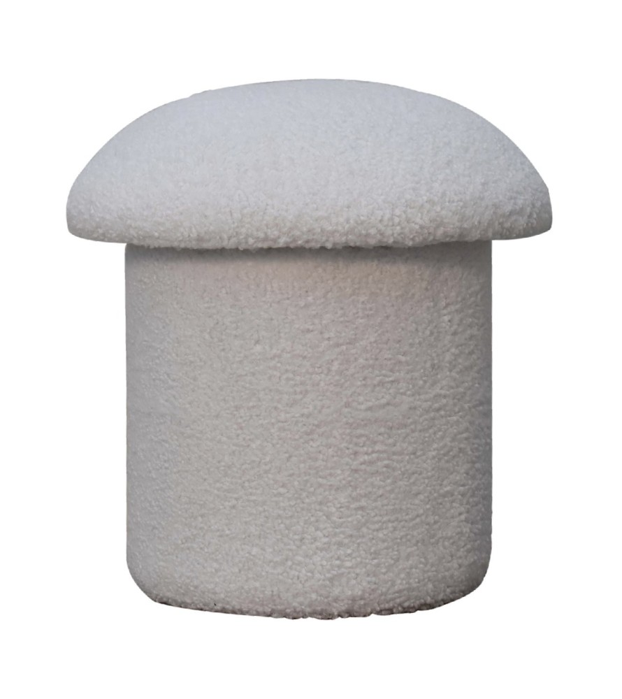 Repose-pieds champignon en bouclette blanche