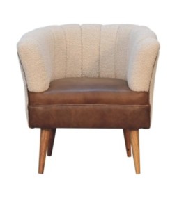 Fauteuil en tissu bouclé crème et cuir de buffle
