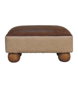 Repose-pieds boule en cuir bouclé vintage