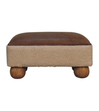 Repose-pieds boule en cuir bouclé vintage
