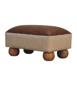 Repose-pieds boule en cuir bouclé vintage