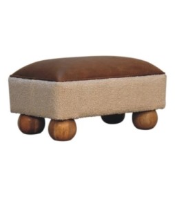 Repose-pieds boule en cuir bouclé vintage