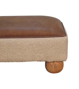 Repose-pieds boule en cuir bouclé vintage