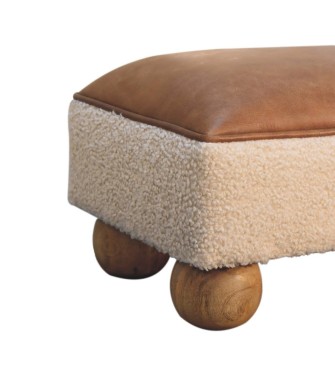 Repose-pieds boule en cuir bouclé vintage