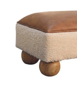 Repose-pieds boule en cuir bouclé vintage