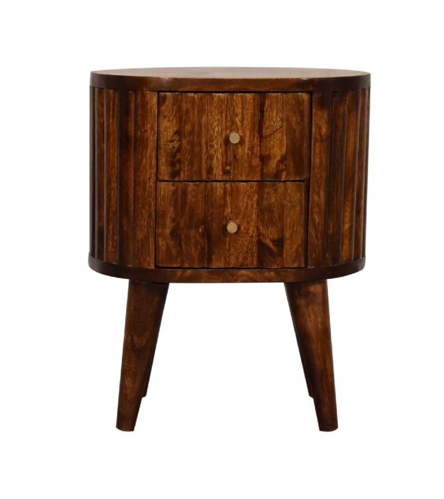 Table de chevet rayée châtaigne