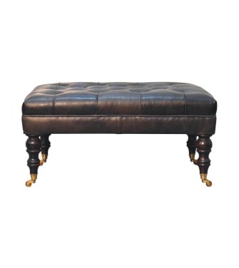 Buffalo Ash Black Leather Ottoman with Castor Legs