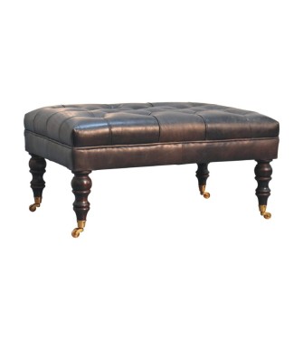 Buffalo Ash Black Leather Ottoman with Castor Legs