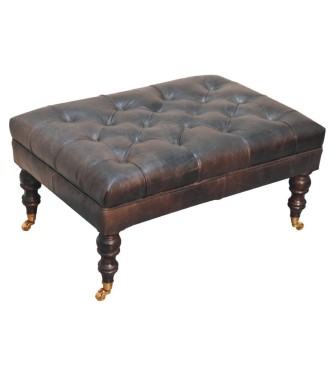 Buffalo Ash Black Leather Ottoman with Castor Legs