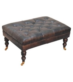Buffalo Ash Black Leather Ottoman with Castor Legs