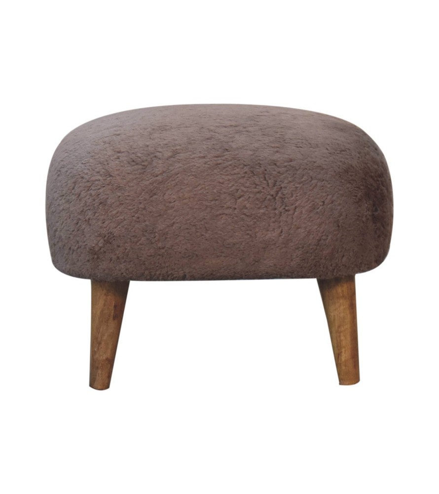 Mocha Faux Fur Square Stool