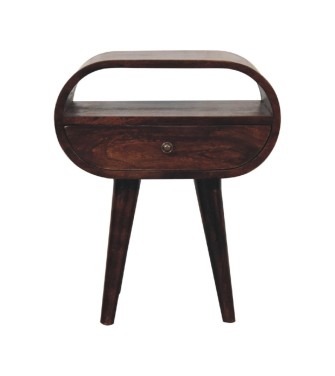 Table de chevet ronde finition noyer avec fente ouverte