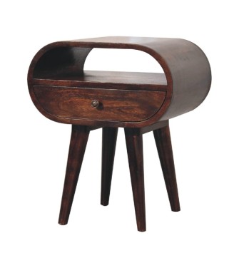 Table de chevet ronde finition noyer avec fente ouverte