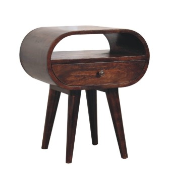 Table de chevet ronde finition noyer avec fente ouverte