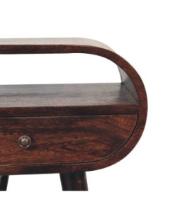 Table de chevet ronde finition noyer avec fente ouverte