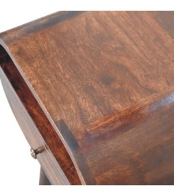 Table de chevet ronde finition noyer avec fente ouverte