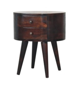 Table de chevet arrondie finition noyer