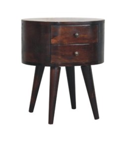 Table de chevet arrondie finition noyer