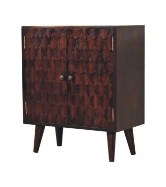 Mini armoire finition noyer sculpté en forme d'ananas