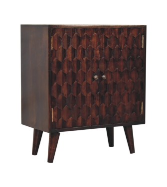 Mini armoire finition noyer sculpté en forme d'ananas
