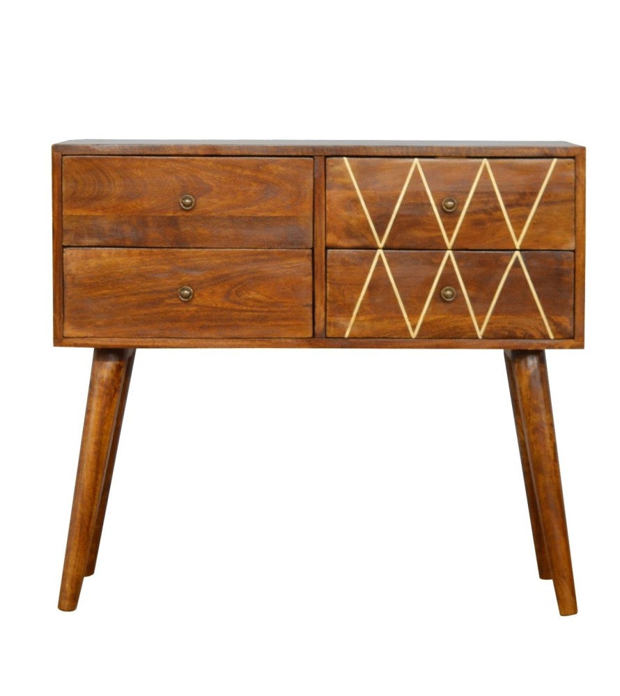 Geometric Brass Inlay 4 Drawer Console Table