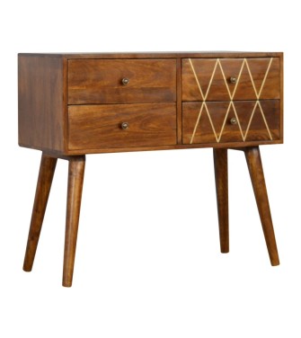 Geometric Brass Inlay 4 Drawer Console Table