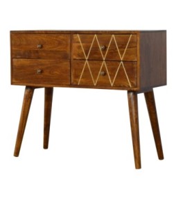 Geometric Brass Inlay 4 Drawer Console Table