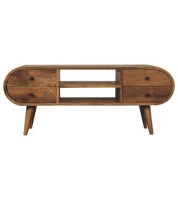 Meuble TV circulaire aspect chêne avec 2 niches ouvertes