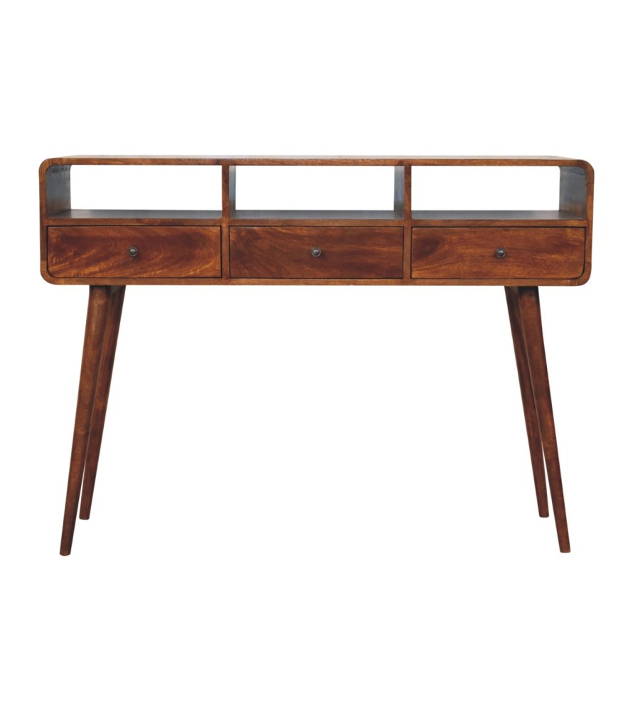 Triple Curved Chestnut Console Table