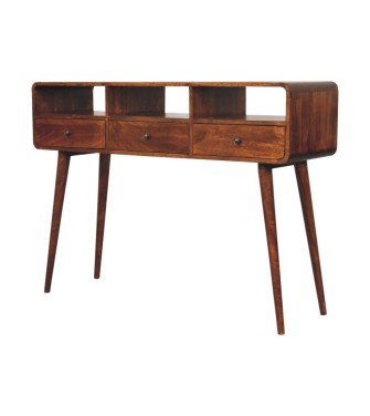 Triple Curved Chestnut Console Table
