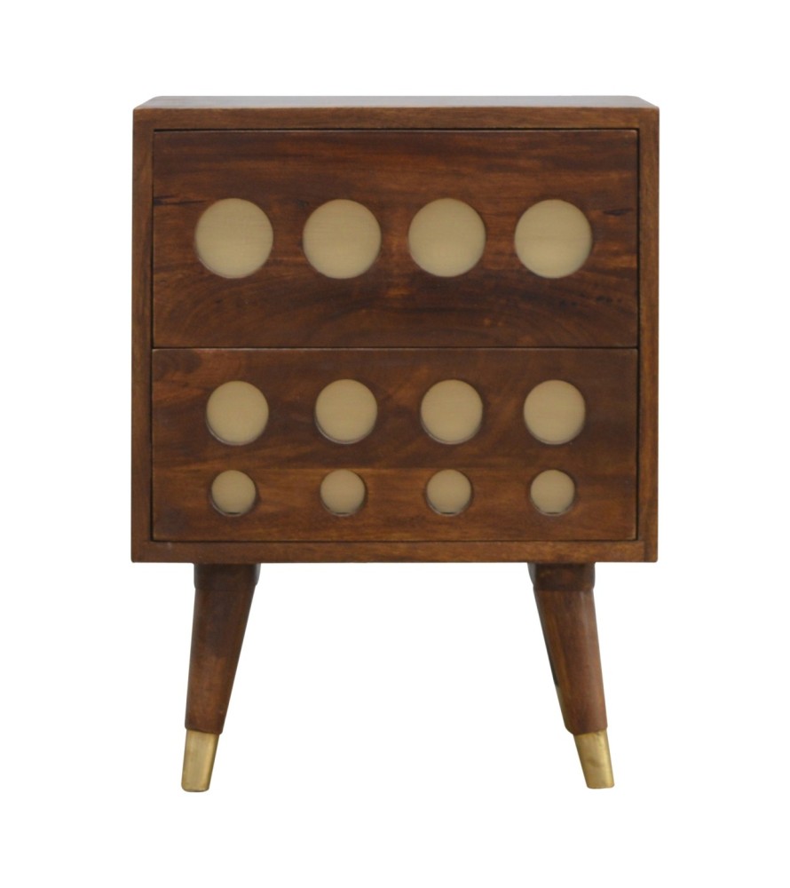 Table de chevet en laiton ajouré couleur châtaigne