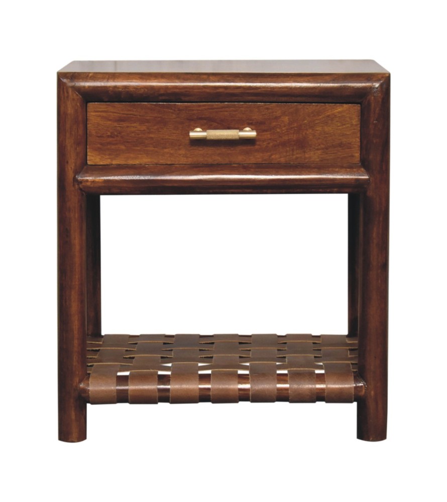 Table de chevet Regency à étagère tressée